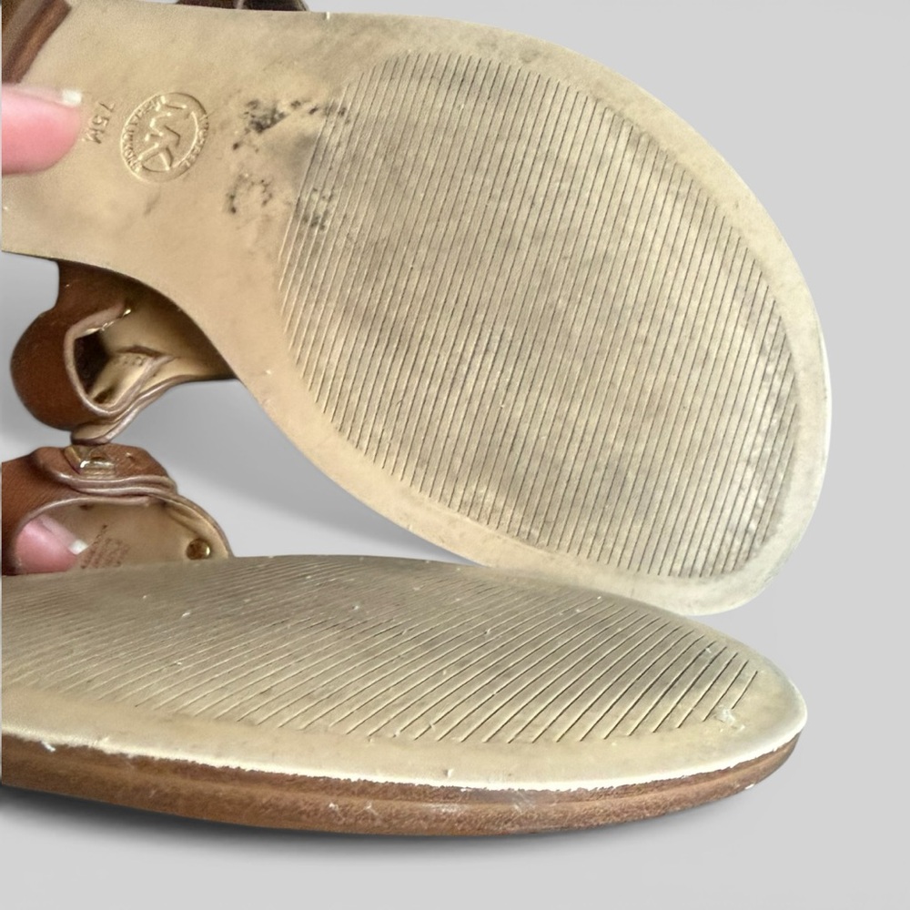 Michael Michael Kors Aubrey Logo T-strap Sandal Brown Size 7.5 - Picture 4 of 14